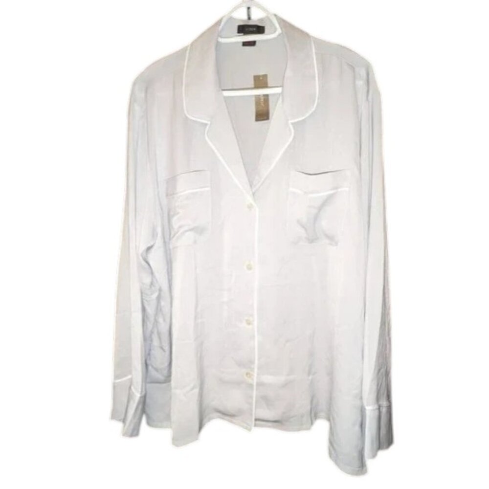 NEW J. Crew Easy-luxe eco long-sleeve pajama Button Up PJ Top Shirt Pale Sky NWT